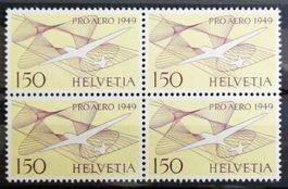 SUISSE 1949: Pro Aero 150 c , bloc de 4 , **