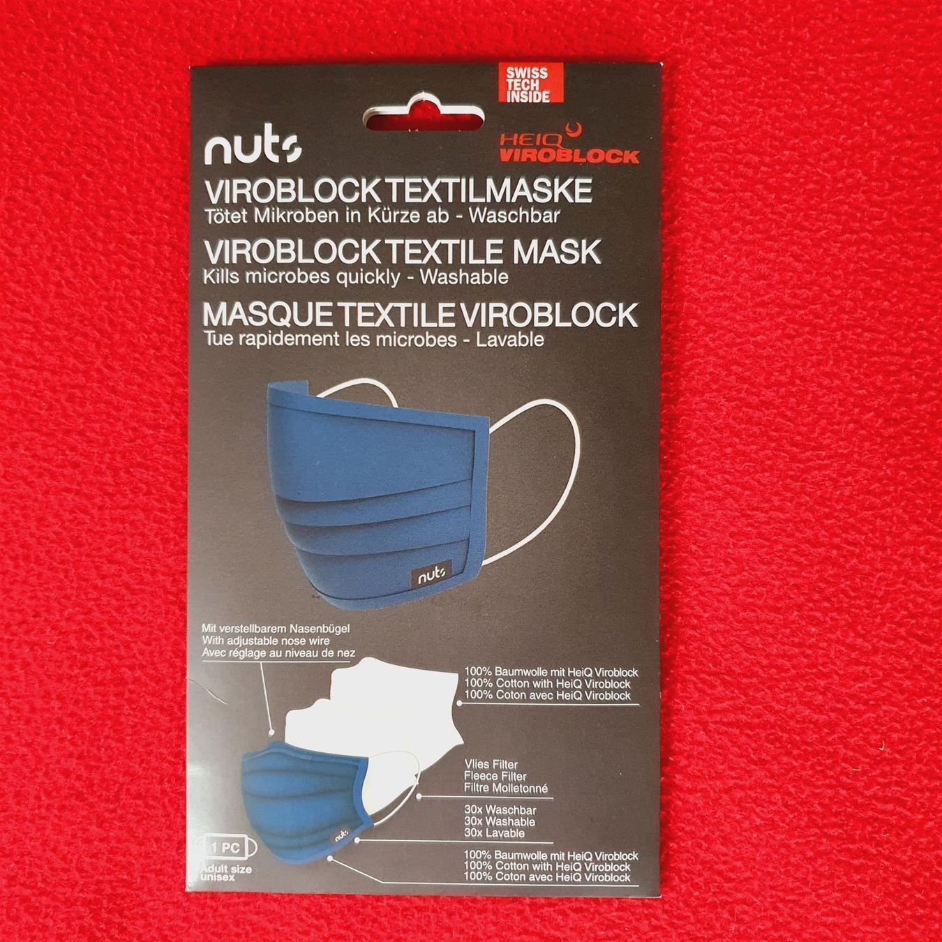 Gesichts- und Gehörschutz: nuts Textilmaske mit HEIQ Viroblock blau – Neu und originalverpackt aus Winterberg ZH von Gemini63