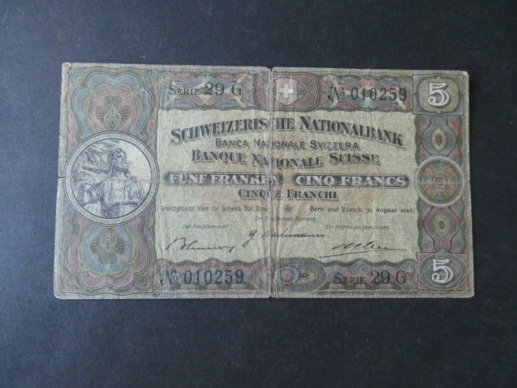 Billets de banque: Schweiz 1946, 5 Franken – D'occasion à Hinterforst par Rohusri
