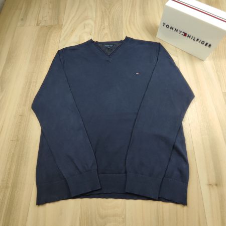 TOMMY HILFIGER | Pull bleu marine col V | taille XL homme