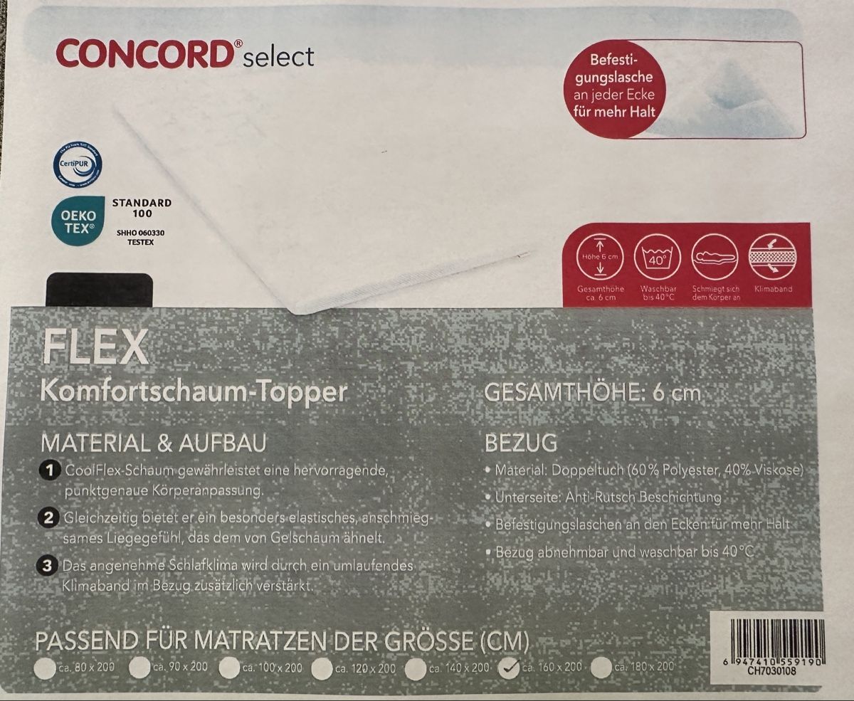 Materassi: Matratzentopper Concord Select Flex 160x200 cm weiss – Usato da Zollikerberg venduto da thr01 3