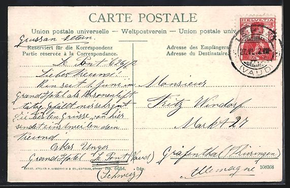 Cartoline postali: Le Pont, Ortspartie mit Kirche am Ufer – Usato da Berlin venduto da bartko-reher 1