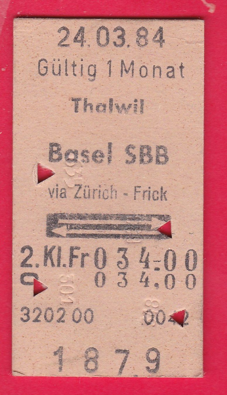 Billets: KARTON BILLETT, THALWIL - BASEL SBB, 2.KLASSE, RETOUR – D'occasion à Oberrieden par Gebirgsstelze