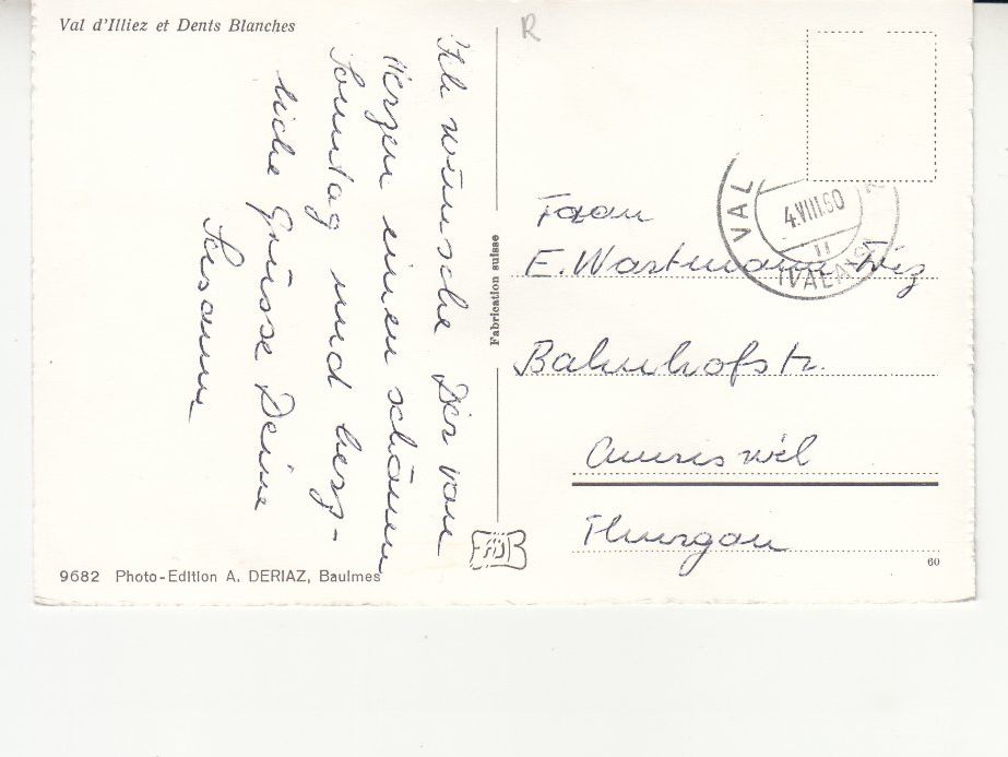 Cartoline postali: Val d'Illiez 1960 – Usato da Bürglen TG venduto da StampGraf 1