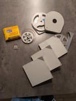4 Filmspulen 8mm leer, 1 Spule Vorspann + Schneider