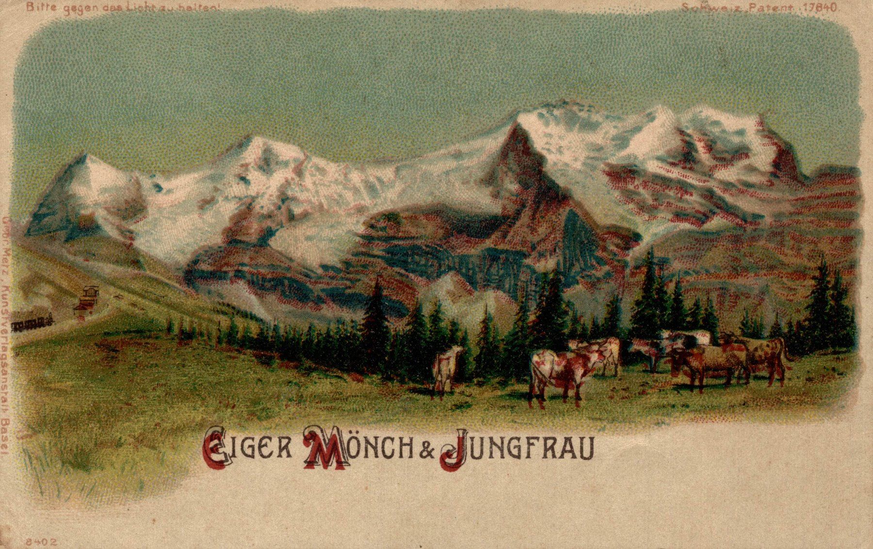 Ansichtskarten: durchscheinende Litho Eiger, Mönch & Jungfrau – Gebraucht aus Bronschhofen von Astore