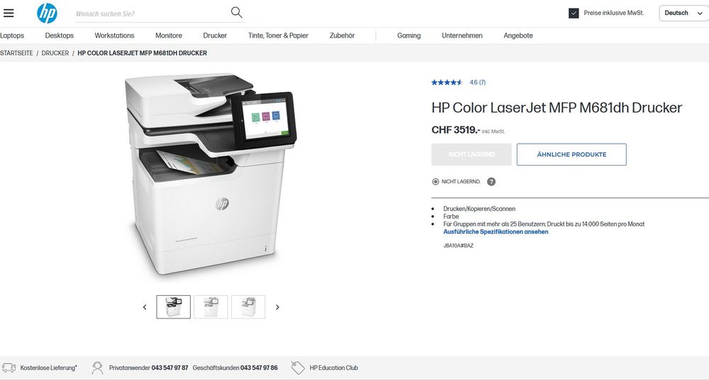 Hp Color Laserjet Enterprise M681dh Wie Neutop Gelegenheit Kaufen Auf Ricardo 4108