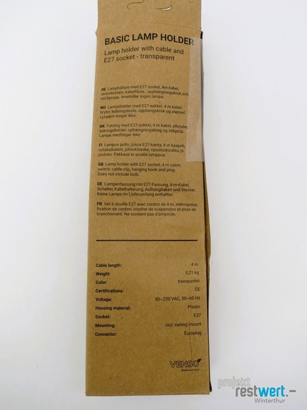 Lampade: VENSO E27 Lampenfassung mit 4m Kabel – Nuovo e nell'imballaggio originale da Winterthur venduto da Restwert_Winterthur 2