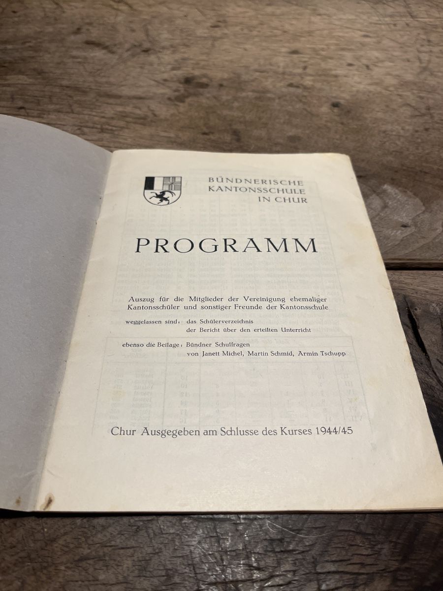 Documenti: Programm Bündnerische Kantonsschule Chur 1944/45 Selten! – Usato da Zuoz venduto da Grr1974 1