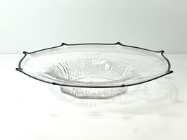 Design Glasschale Ø 39 cm Blüten Blume Pressglas 1970er