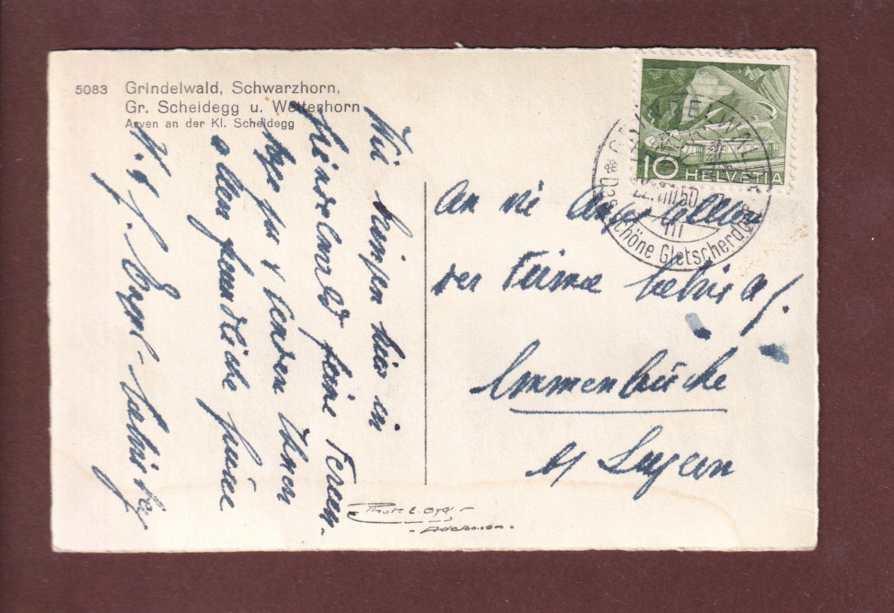 Cartoline postali: GRINDELWALD - Wetterhorn - 1950 – Usato da Pully venduto da nicecards 1