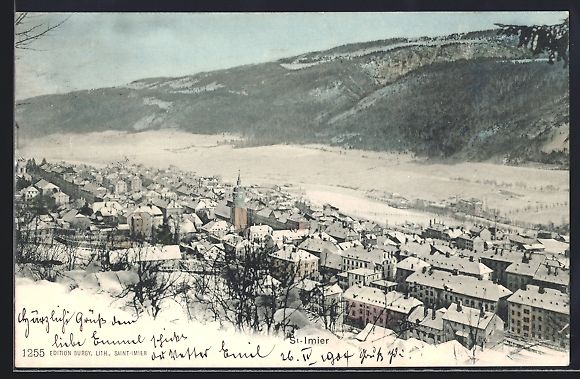 Cartoline postali: St-Imier, Totalansicht mit Bergpanorama  – Usato da Berlin venduto da bartko-reher