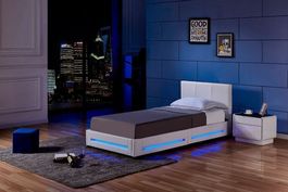 LED Bett 90x200cm ASTEROID - WEISS