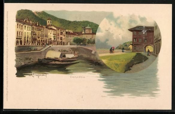 Ansichtskarten: Litho Canobbio, Strassenpartie am Wasser – Gebraucht aus Berlin von bartko-reher