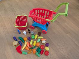 Kinder Spiel-Einkaufswagen und -Korb inkl. Lebesmittel