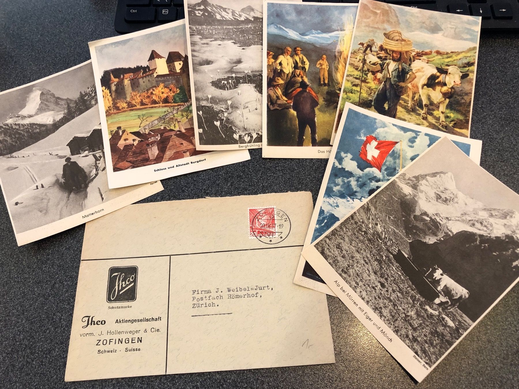 Alle Briefmarken: Brief JLCO Schuhe mit 7 Werbekarten 1930 – Gebraucht aus Lufingen von Rac0