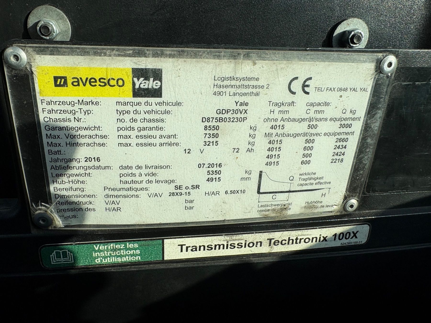 Diesel Carrelli elevatori e a forche: Chariot élévateur Yale 30VX avec positionneur de fourches – Usato da Bioley-Magnoux venduto da Salvo25 4