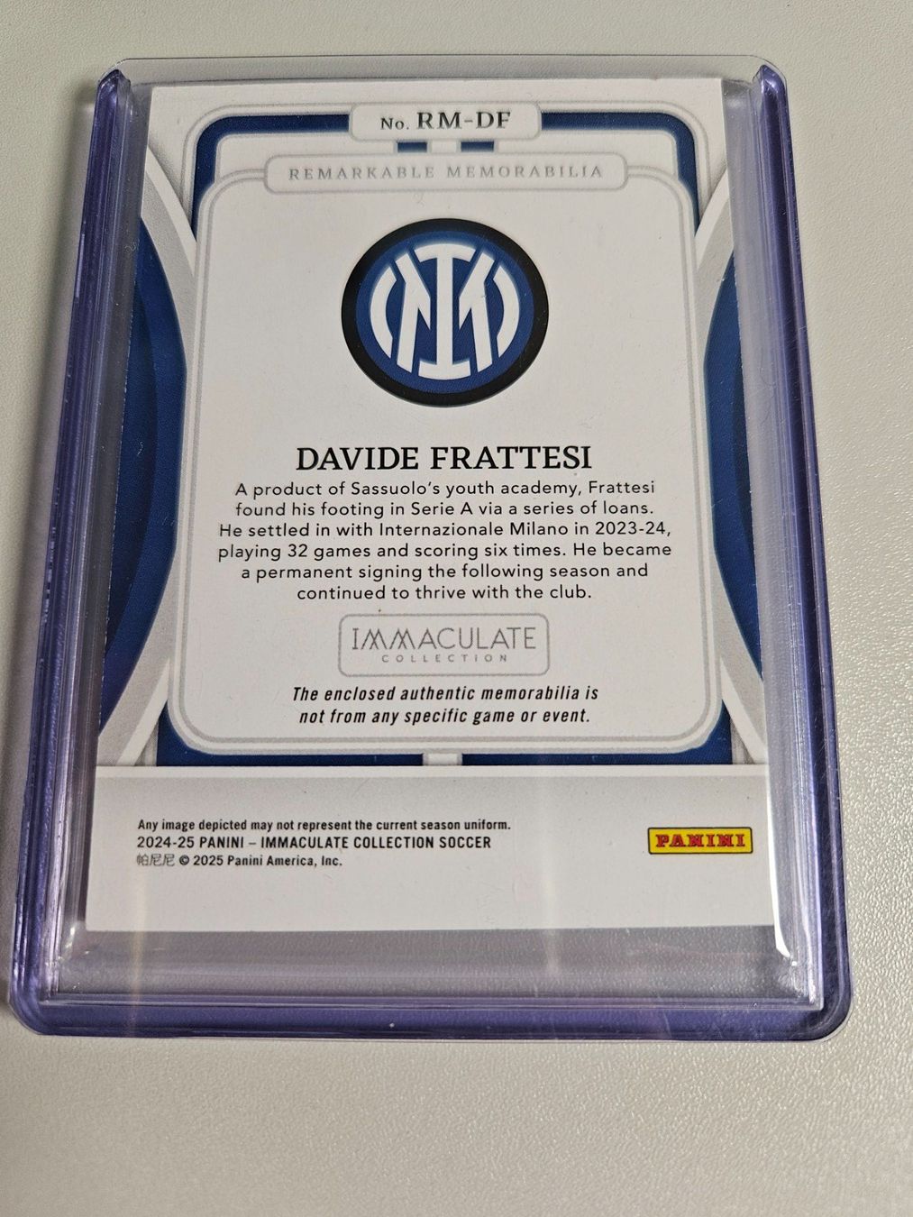 Carte collezionabili: 2024-25 Panini Immaculate Remarkable/20 D.FRATTESI Inter – Usato da Arth venduto da Web_air1 1