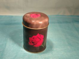 Blechbüchse, rote Rosen, grauer Grund