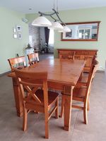 Kiefernholz Esstisch mit 6 Stühlen, Sideboard & Spiegel