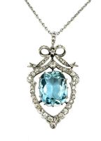Collier Belle Epoque, or, platine, aigue-marine et diamants