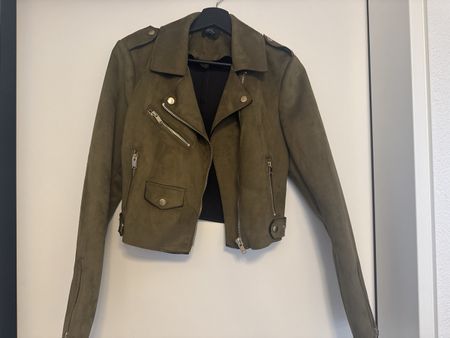 Trendy Khaki Velour Biker Jacket von ONLY - Grösse 36