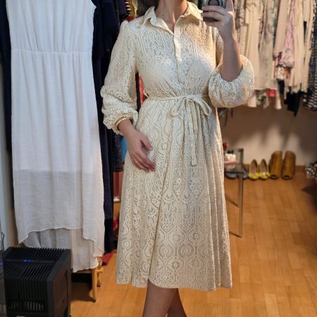 Boho Spitzenkleid Creme 38–42 mit Gürtel