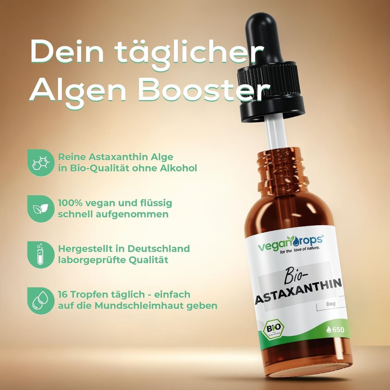 Cibi & Specialità: Astaxanthin Tropfen 8mg 30ml Vegan – Nuovo e nell'imballaggio originale da Suhr venduto da TradeMasters 1