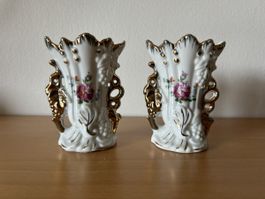 Vintage Floral Vases with Gold Trim, Set of 2, Spring!