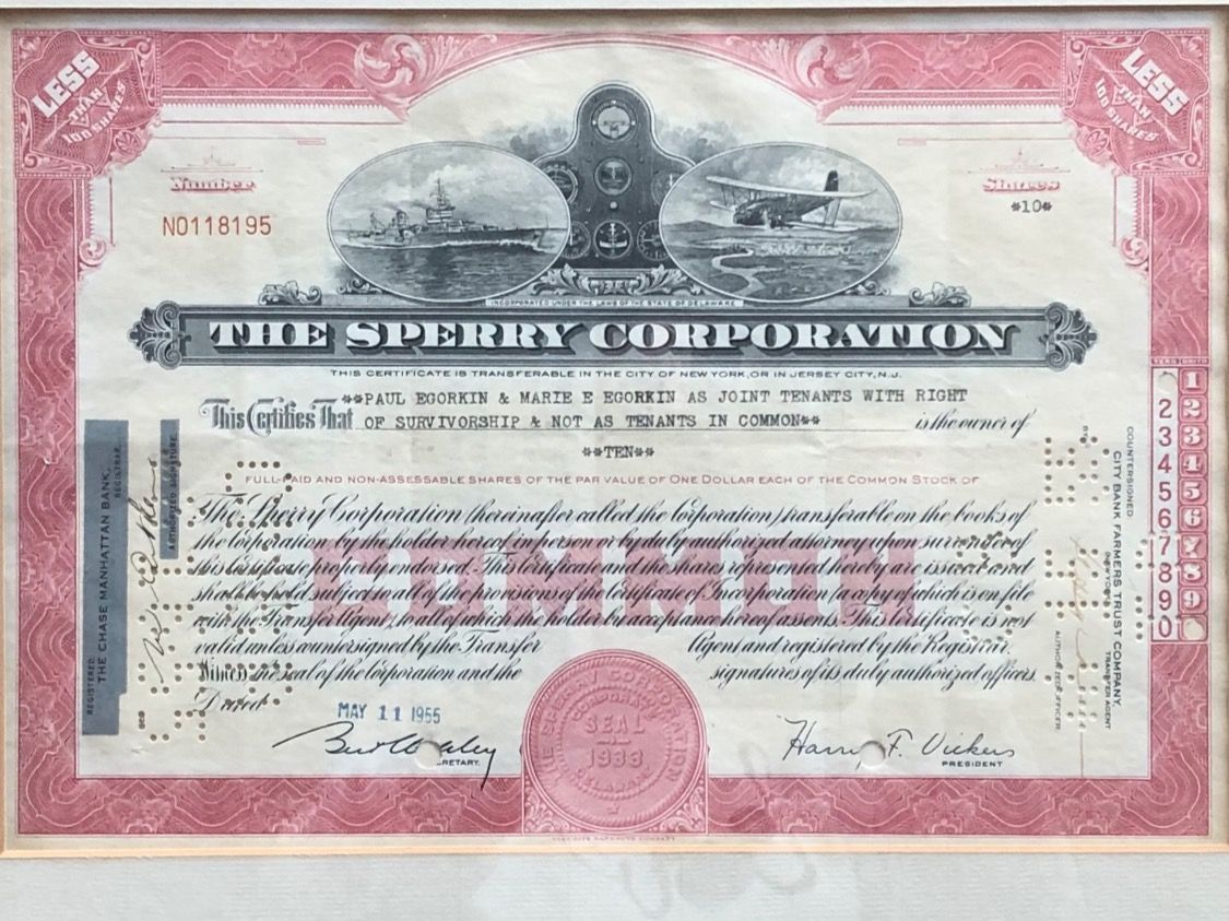 Documenti: Sperry Corporation Aktie – Usato da Uster venduto da Schwyzli 1