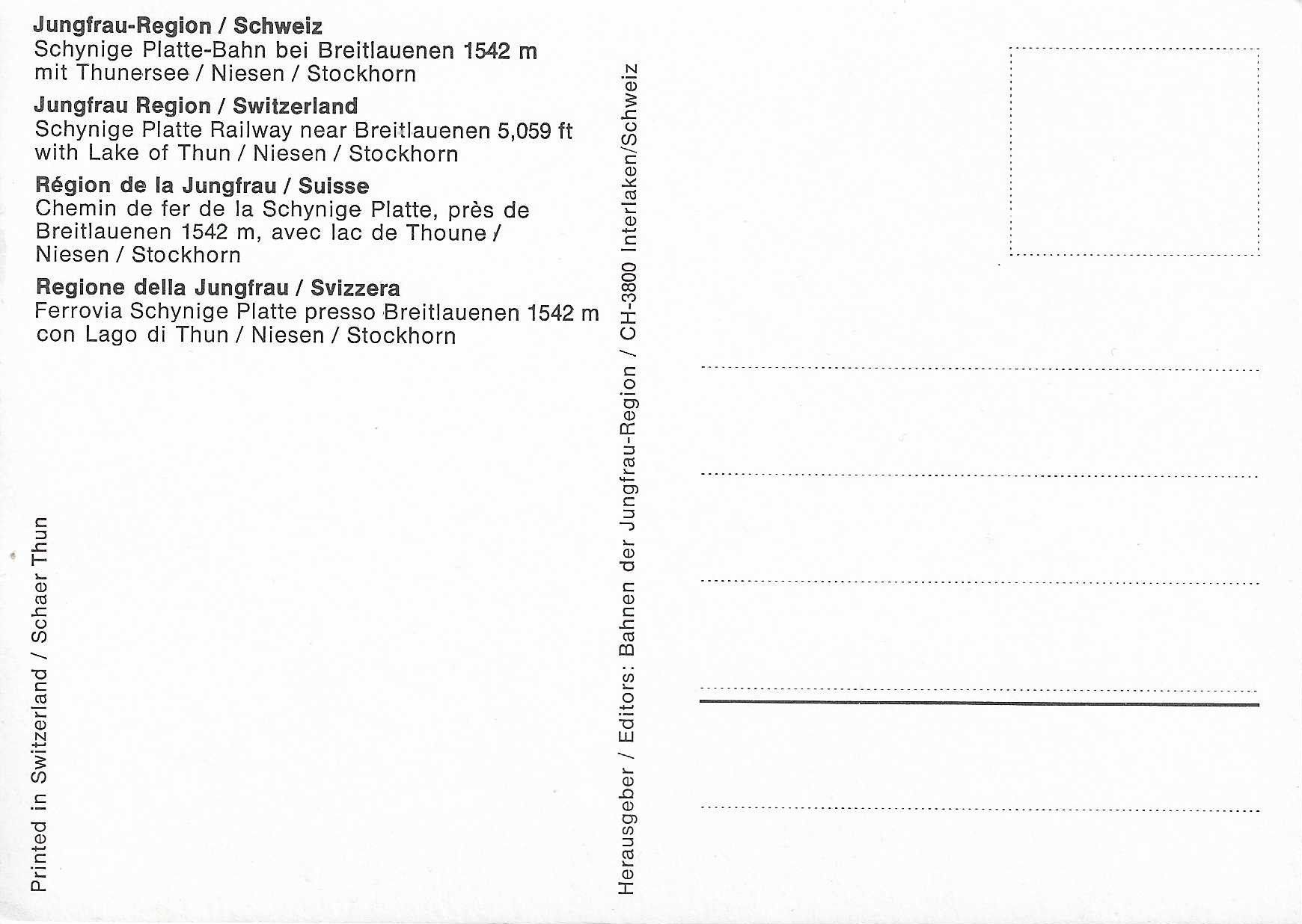 Ansichtskarten: Schynige Platte-Bahn bei Breitlauenen – Gebraucht aus Rothrist von Stranglehold 1