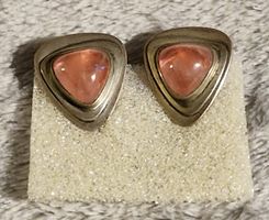 Vintage Ohrclips Dreiecke Silber AHB 800 mit Rosenquarz