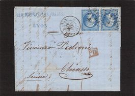 Faltbrief m. Inhalt : Lyon - Chiasso TI  , gel. 30.3.1863
