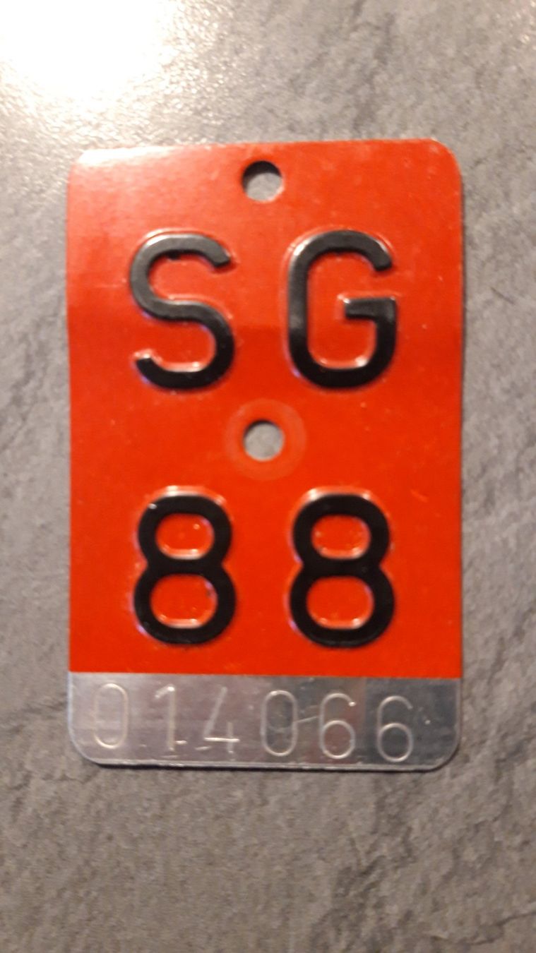 Schilder: Velo- / Fahrradnummer SG88 – Gebraucht aus Wattenwil von paku48