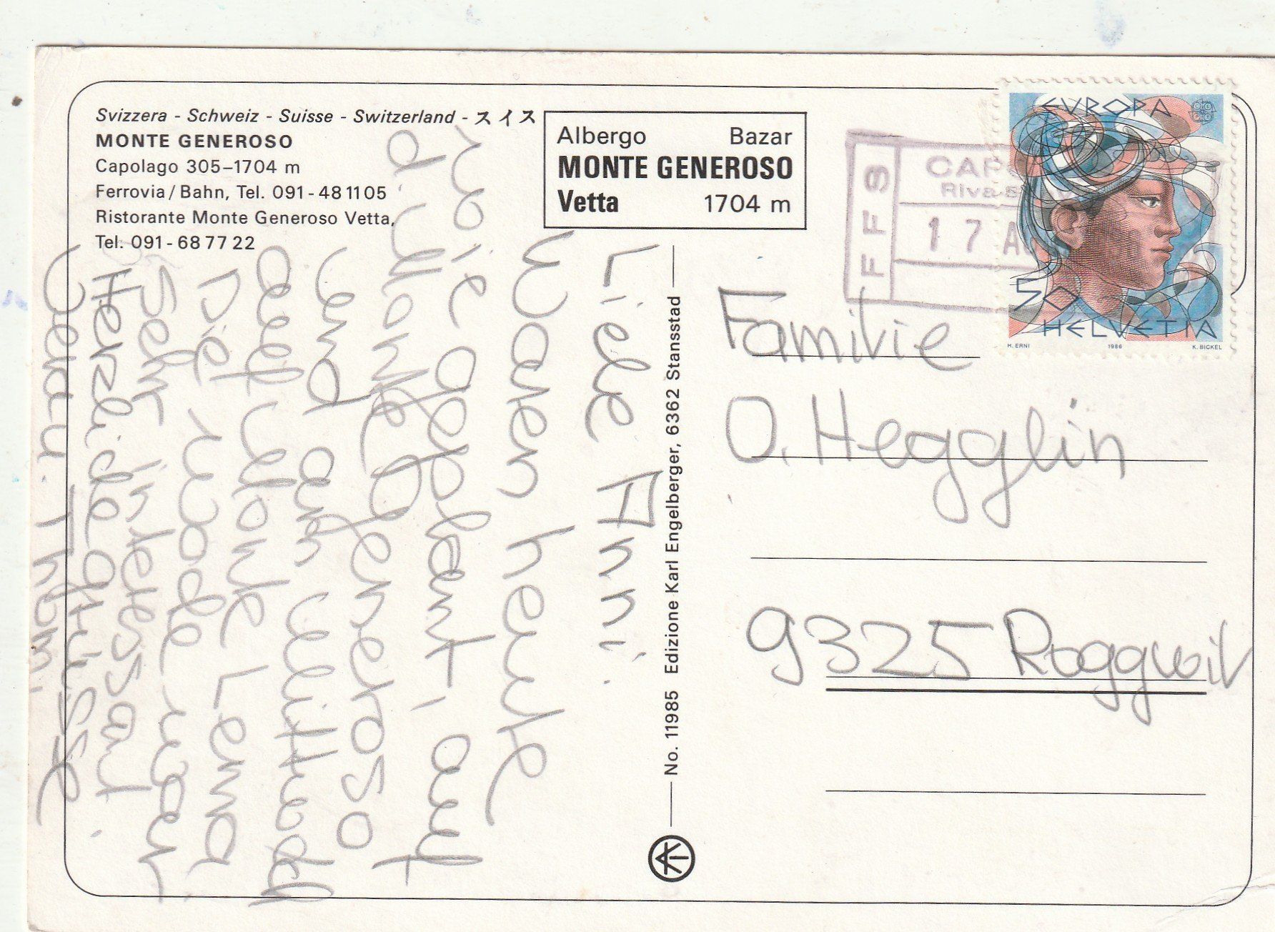 Cartoline postali: Bahn Monte Generose – Usato da Lumbrein venduto da made02 1