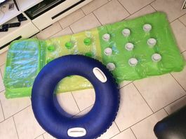 Sommer-Set: Luftmatratze & Schwimmring, blau/grün, Top!