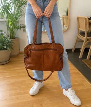 Vintage Echtleder Tasche von Pavini in Cognacbraun