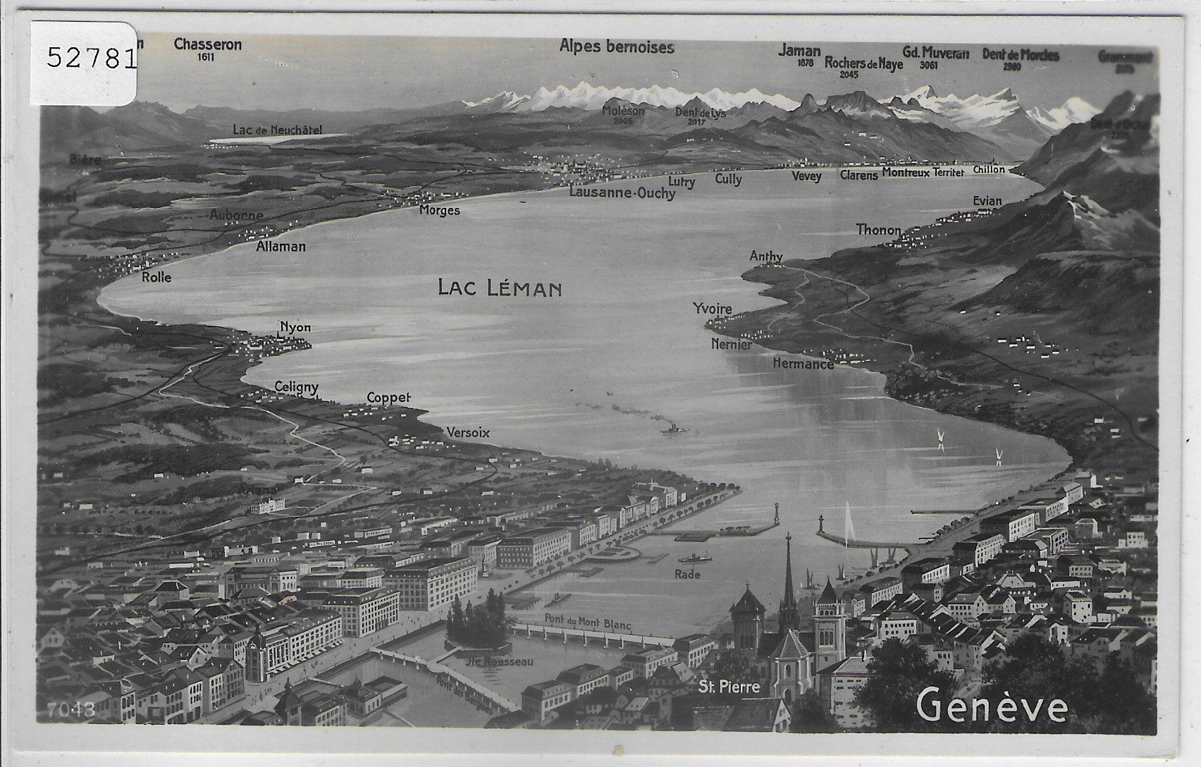 Cartoline postali: Lac Leman - Geneve - Panorama – Usato da Ettingen venduto da Kartenplanet