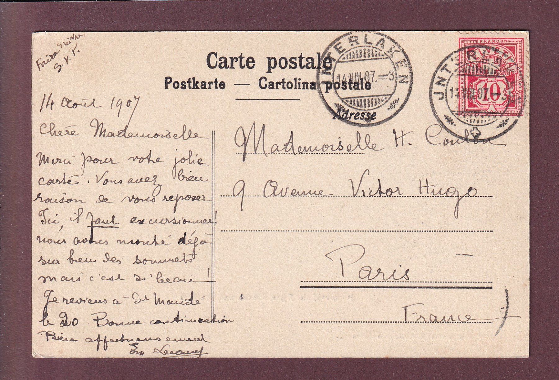 Ansichtskarten: HEIMWEHFLUH - Mondschein - 1907 – Gebraucht aus Pully von nicecards 1