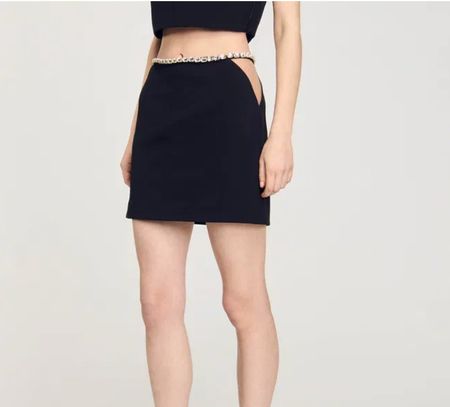 New £219 Sandro black rhinestone skirt - FR 38