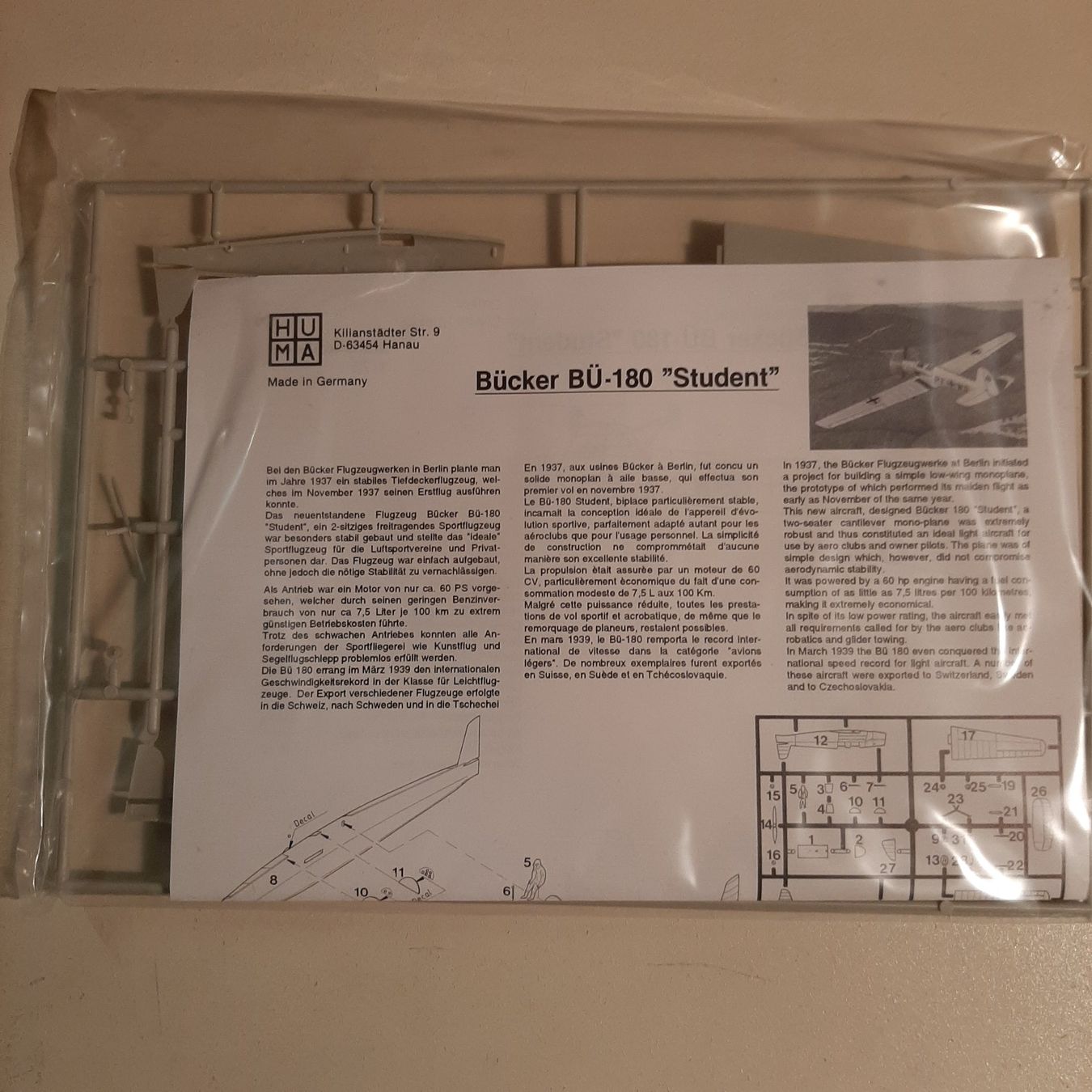 Kit di modellismo & Modellini statici: 3244 ... Bücker Bü 180 Student ... Huma 3008 – Nuovo (secondo la descrizione) da Bonstetten venduto da Benibanny59 1