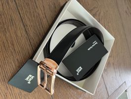 Ceinture Montblanc en cuir noir 110 cm neuve.