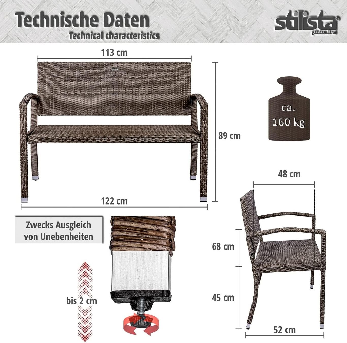 Panchine: Gartenbank Polyrattan grau 2-Sitzer – Nuovo e nell'imballaggio originale da Bottighofen venduto da zaap 1