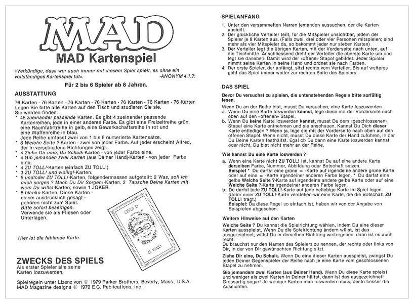 Parker Jeux: MAD Kartenspiel – D'occasion à Wil SG par Donaldus 3