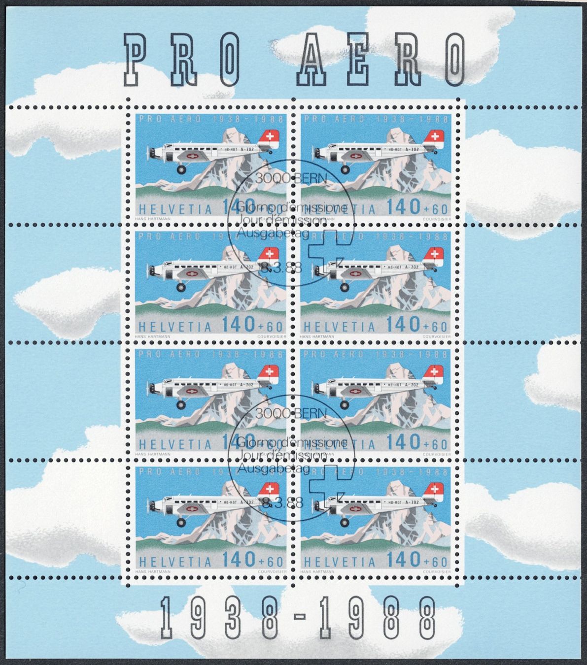 Alle Briefmarken: 1988 Pro Aero Kleinbogen mit ET Stempel – Neu (gemäss Beschreibung) aus Kriens von goofy46