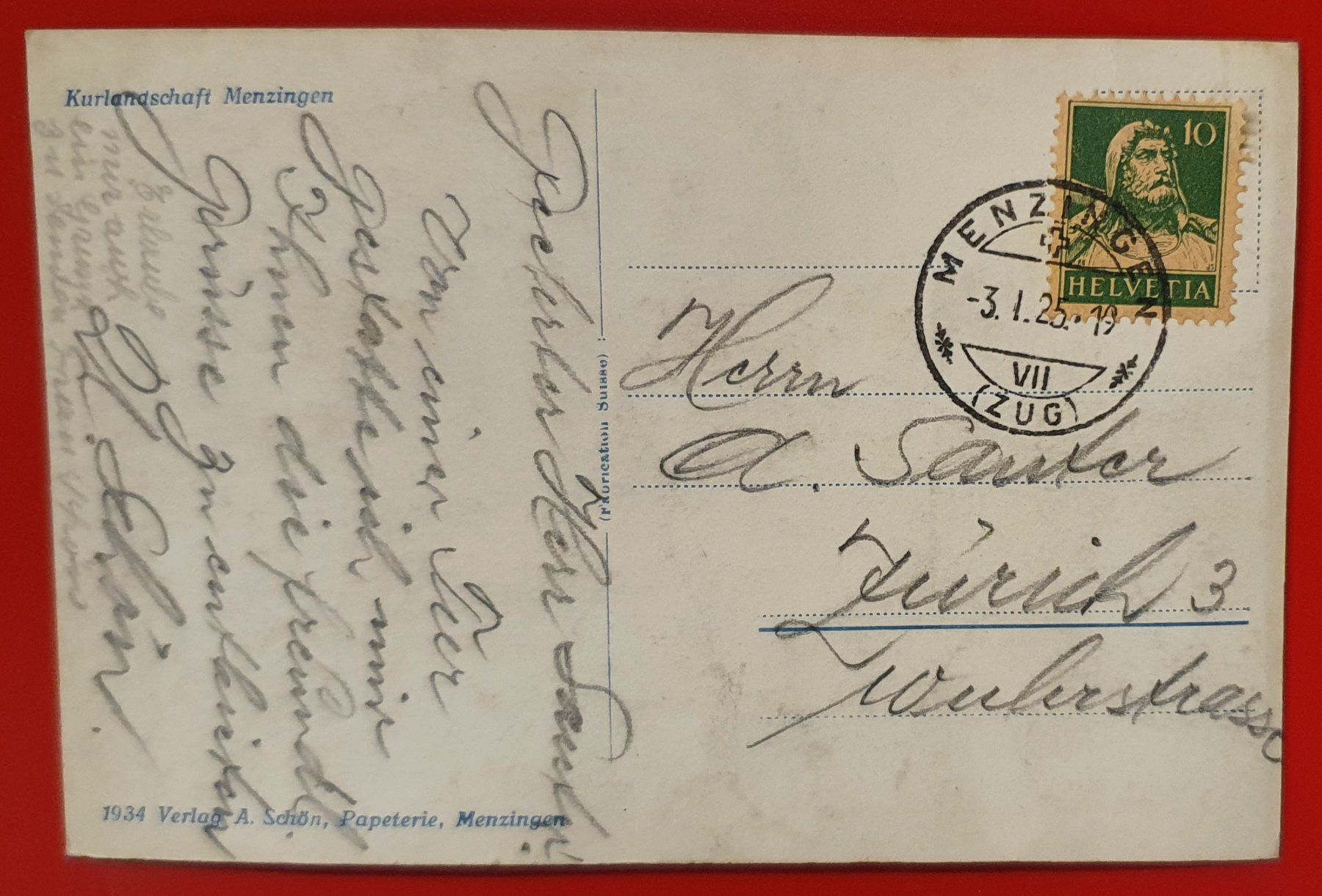 Cartoline postali: Kurlandschaft Menzingen 1925 – Usato da Kreuzlingen venduto da Rschweiz1 1