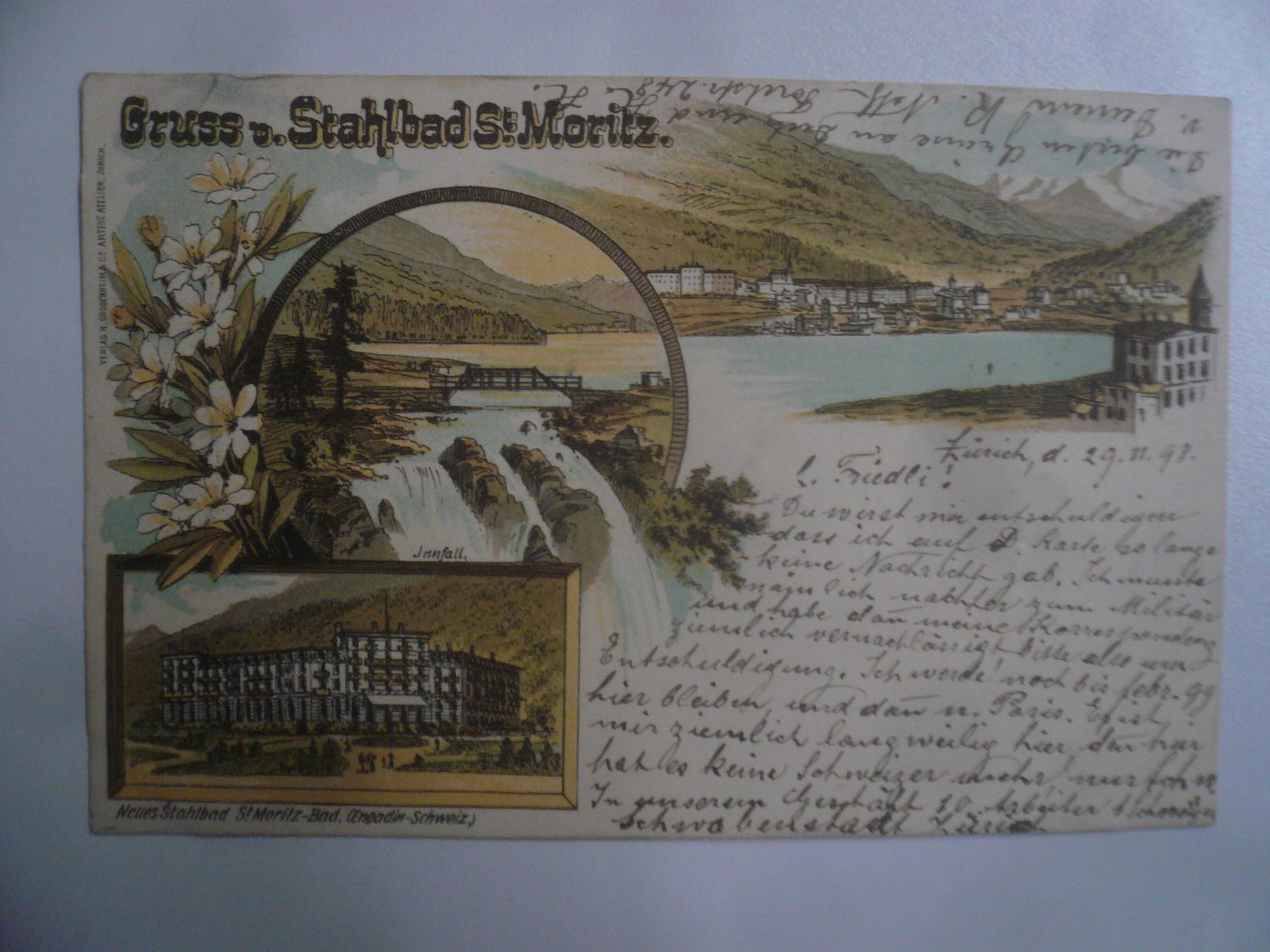 Cartoline postali: farbigeLithoAK  ST. MORITZ,  STahlBad – Usato da Oberhofen am Thunersee venduto da luuping99