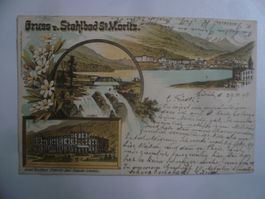 farbigeLithoAK  ST. MORITZ,  STahlBad