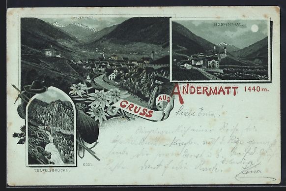 Cartoline postali: Mondschein-Lithographie Andermatt, Teufe – Usato da Berlin venduto da bartko-reher