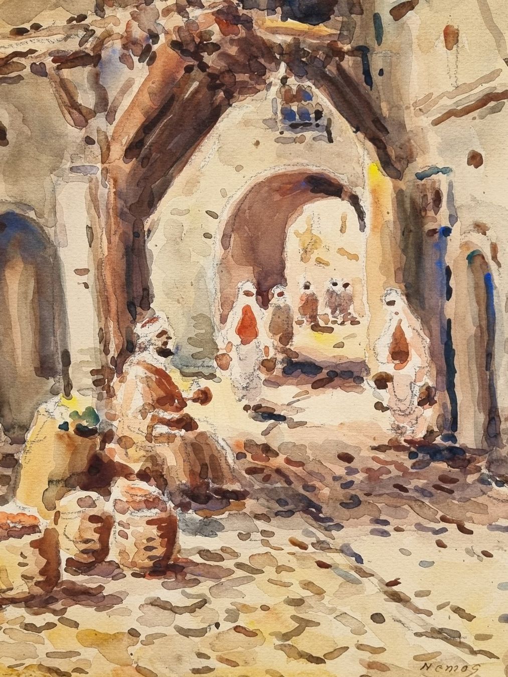 Gemälde: Aquarell "Orientalischer Markt", Signiert – Gebraucht aus Schaffhausen von Leveron13 2